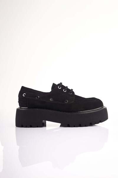 SU SHOE BOUTIQUE NO92 Siyah Hakiki Süet Deri Tekne Ayakkabısı