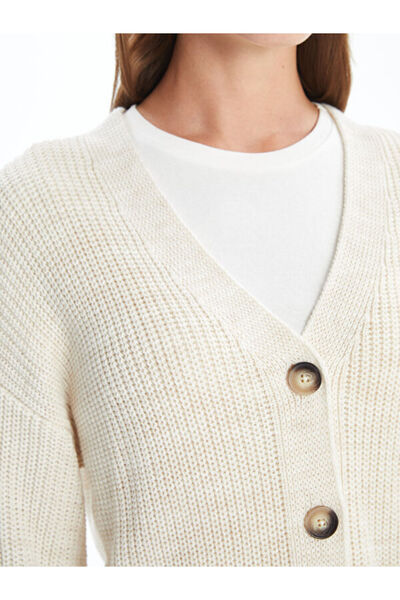 LC Waikiki V-Neck Self Patterned Long Sleeve Women's Knitwear Cardigan