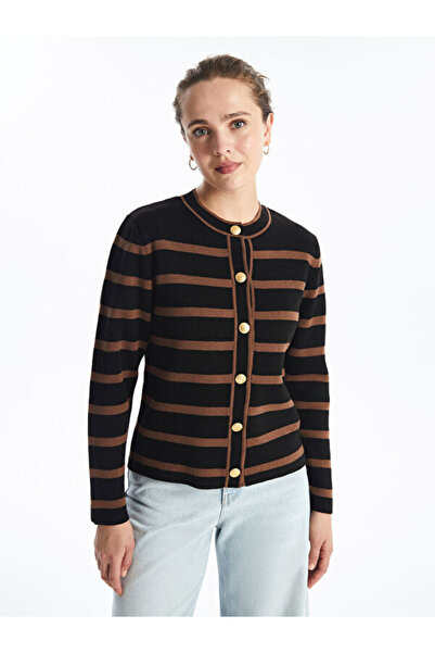 LC Waikiki Crew Neck Striped Women's Knitwear Cardigan