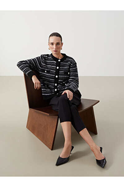 LC Waikiki Crew Neck Striped Women's Knitwear Cardigan