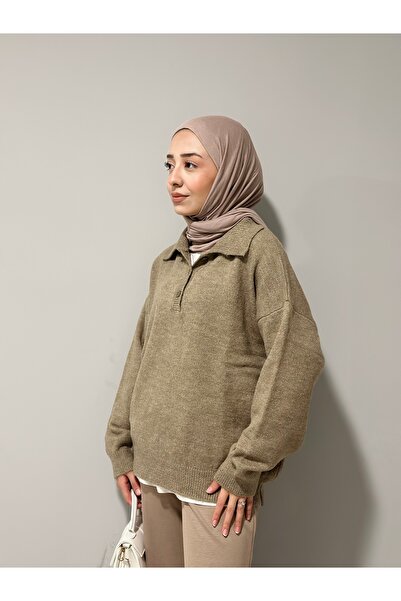 moda çağdaş Polo Yaka Düğmeli Triko Kazak