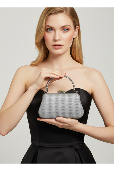 Biçanta Silver Color Glitter Stone Evening Dress Bag |   Luxury Wedding and E...