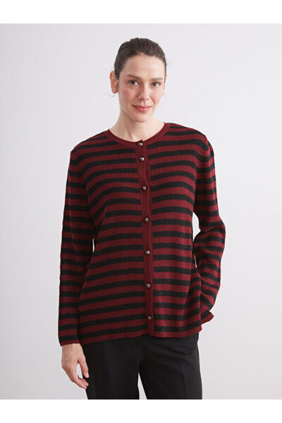 LC Waikiki Crew Neck Striped Women's Knitwear Cardigan