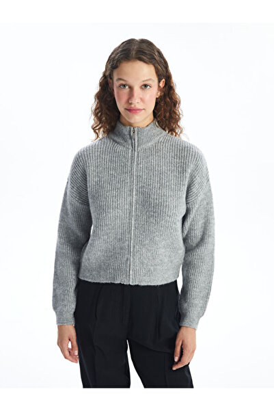 LC Waikiki High Collar Plain Long Sleeve Women's Knitwear Cardigan