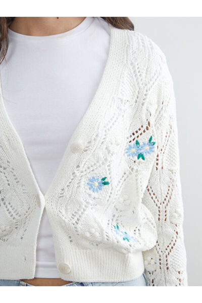 LC Waikiki V-Neck Openwork Women's Knitwear Cardigan