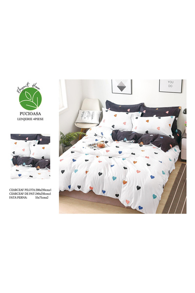 FIONNA.RO Lenjerie De Pat Bumbac Satinat Superior - Colorful Hearts