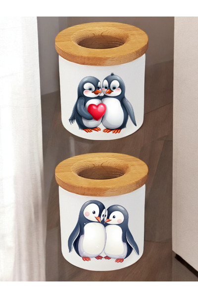 lili hediyelik حامل أقلام من بينجوين مكون من قطعتين - حامل أقلام لتنظيم سطح المكتب، حامل أقلام لسطح المكتب مع كتابة الاسم