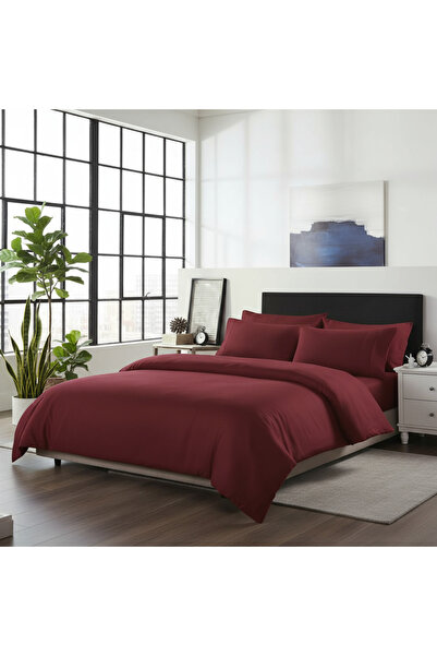 Brava Casa Pure Comfort Double Bed Linen, 6 Pieces, Fine, Immaculate Burgundy, Minimalist, BravaCasa