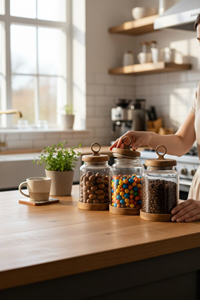 zezedesing Acacia Lid Jar with Stand (1 Piece)