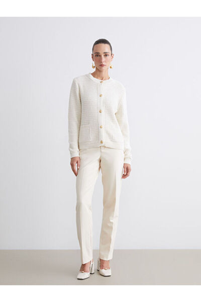 LC Waikiki Crew Neck Self Patterned Women's Knitwear Cardigan