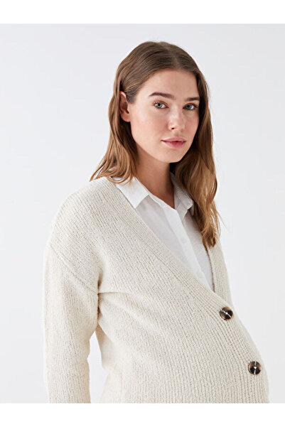 LC Waikiki V-Neck Plain Long Sleeve Maternity Knitwear Cardigan