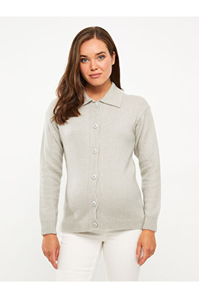 LC Waikiki Polo Neck Plain Long Sleeve Maternity Knitwear Cardigan