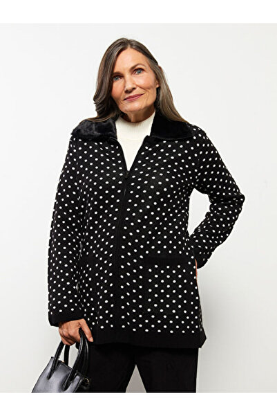 LC Waikiki Shirt Collar Polka Dot Long Sleeve Knitwear Women's Cardigan