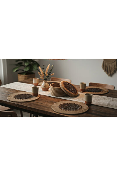 Comfort Craft 4-Piece Wooden Detailed Jute Placemat Set and Bread Basket Wicker / Stylish Special Design / Comfort Table Mat