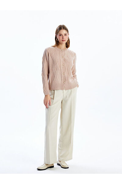 LC Waikiki Crew Neck Self Patterned Women's Knitwear Cardigan