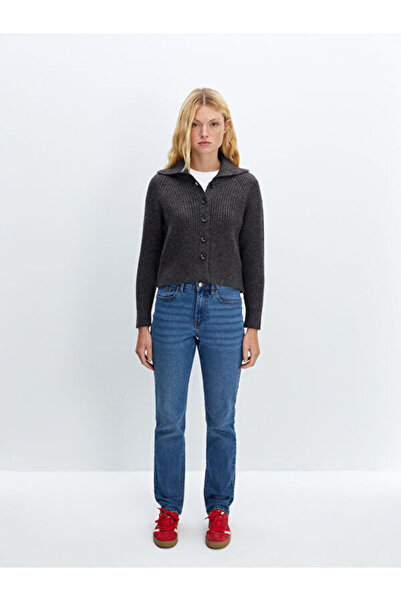 LC Waikiki Jacket Collar Textured Women's Knitwear Cardigan