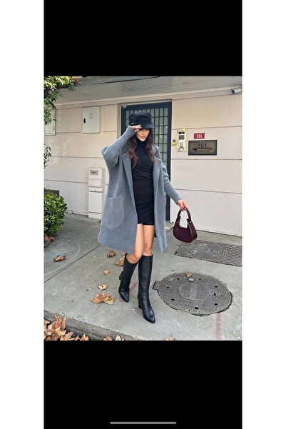 Abalı triko hırka balon kolu cepli ceket yakalı kaban tarzlı yeni sezon model