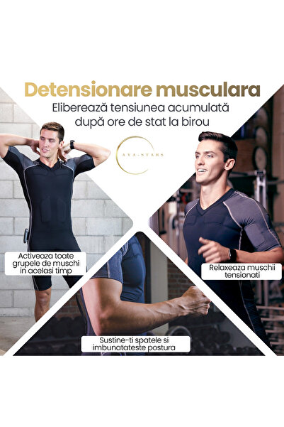 AVA-STARS Men's Fitness EMS Suit - Muscle Electrostimulation for Light Exercise, Improves Comfort & Mobility