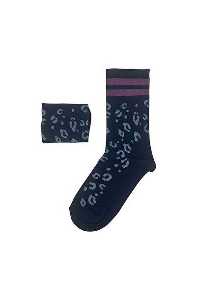 FENRA STUDIO Women's Cotton Leopard Printed Navy Blue Circular Daily Socks