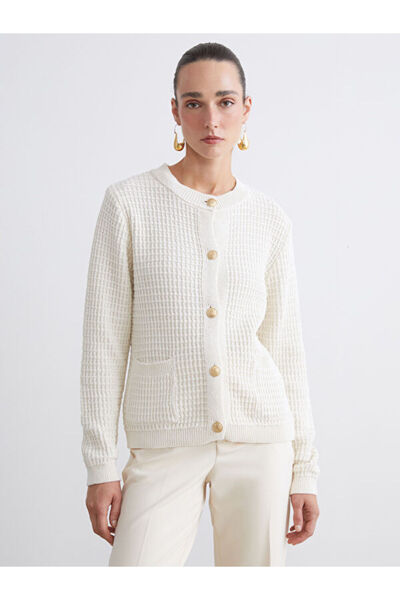 LC Waikiki Crew Neck Self Patterned Women's Knitwear Cardigan