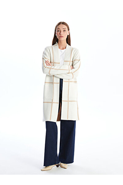 LC Waikiki Shawl Collar Plaid Long Sleeve Women's Knitwear Cardigan