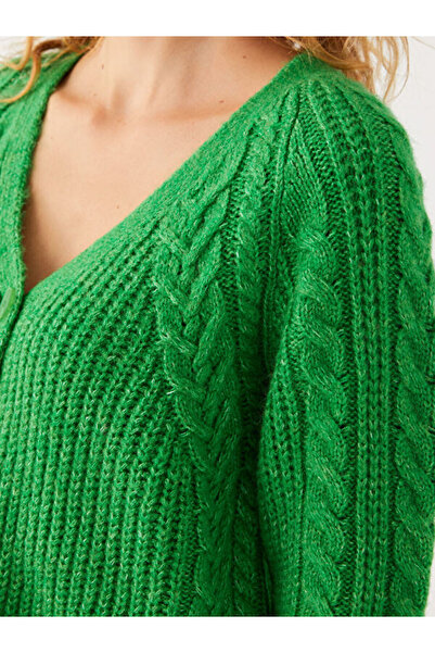 LC Waikiki V-Neck Self Patterned Long Sleeve Women's Knitwear Cardigan