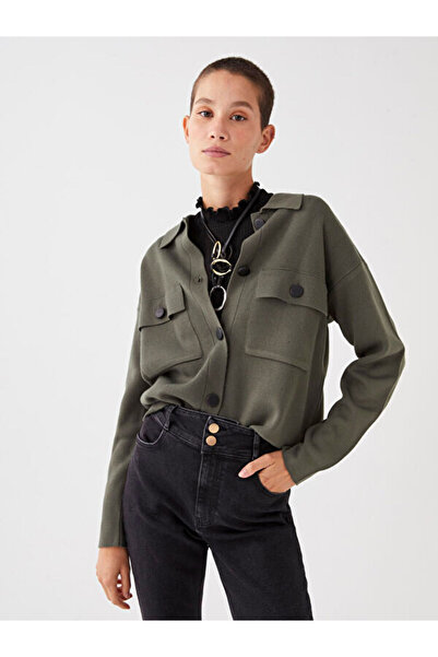 LC Waikiki Polo Neck Plain Long Sleeve Pique Women's Cardigan