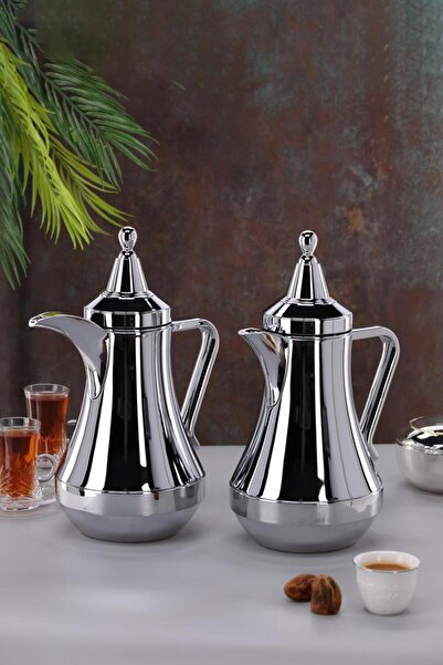 aljahwari ترامس شاي وقهوه قزاز من الداخل فضي كامل ٢ حبه المقاس ١ لتر حفظ حرار...