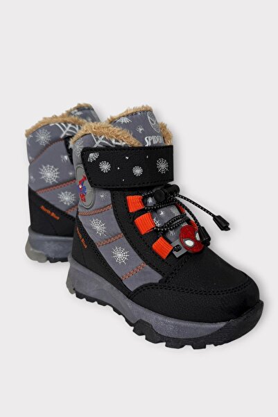 Liger Waterproof Cold-Proof Baby Kids Boots with Fur Inside Black - Orange