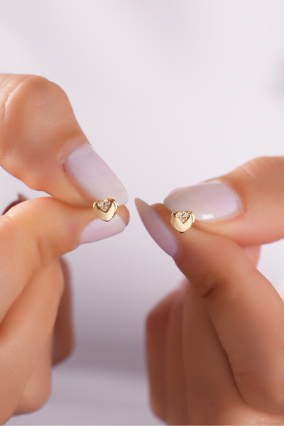 SUNSHINE 925 Ayar Gümüş Gold Kaplama Tasarım Kalp Küpe