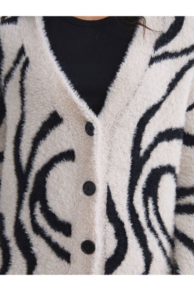 LC Waikiki V-Neck Patterned Women's Knitwear Cardigan