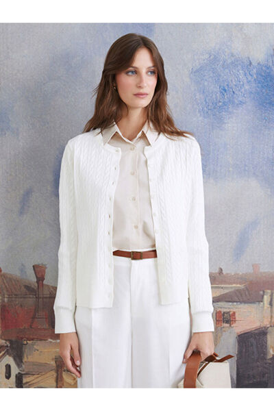 LC Waikiki Crew Neck Self Patterned Women's Knitwear Cardigan