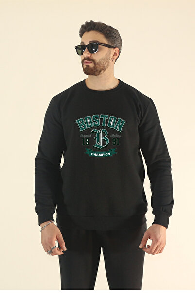 EydaMoon Men's Boston Printed Tracksuit Set Sweatshirt Baggy - Regular Winter Crew Neck