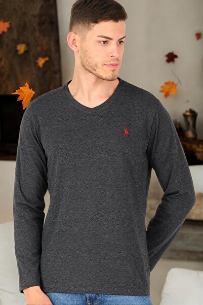 Dewberry Men's V-Neck Long Sleeve T-Shirt Cotton Basic Daily Stylish Comforta...