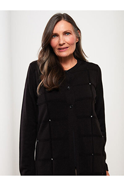 LC Waikiki Crew Neck Sequin Embroidered Long Sleeve Women's Knitwear Cardigan