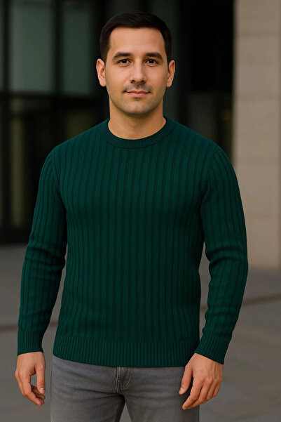Generic Brand Men's Crew Neck Knitwear Sweater Cotton Thick Ribbed Woven Regu...