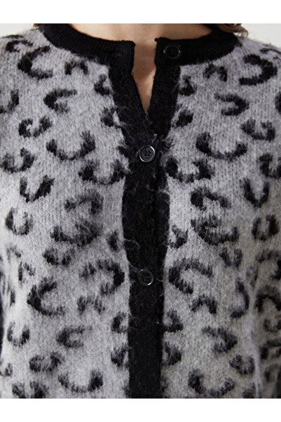 LC Waikiki Crew Neck Leopard Patterned Women's Knitwear Cardigan