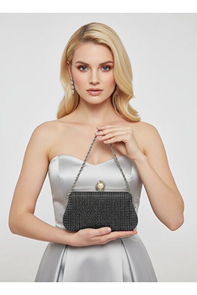 Biçanta Geantă pentru rochie de seară cu piatră strălucitoare de culoare neag...