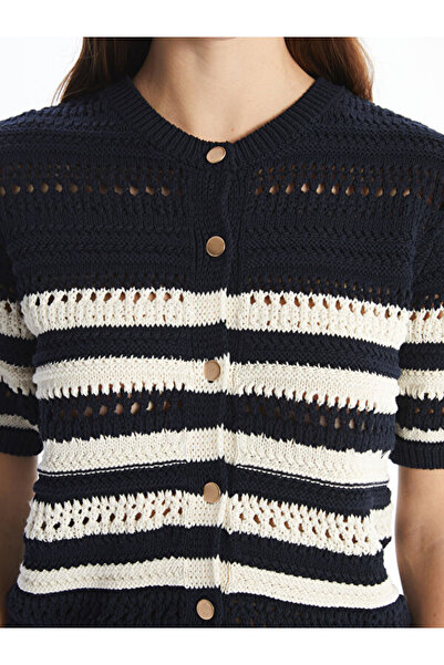 LC Waikiki Crew Neck Lace-Like Knit Short Sleeve Women's Knitwear Cardigan