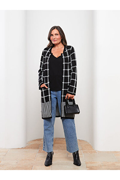 LC Waikiki Crew Neck Plaid Women's Knitwear Cardigan