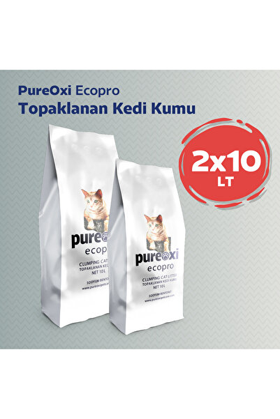 PureOxi 2x10 LT Avantaj Paketi: Ecopro Topaklanan Kokusuz Bentonit Kedi Kumu