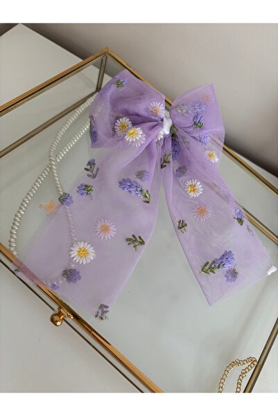 Minia tul Cataramă cu fundă brodată cu margarete