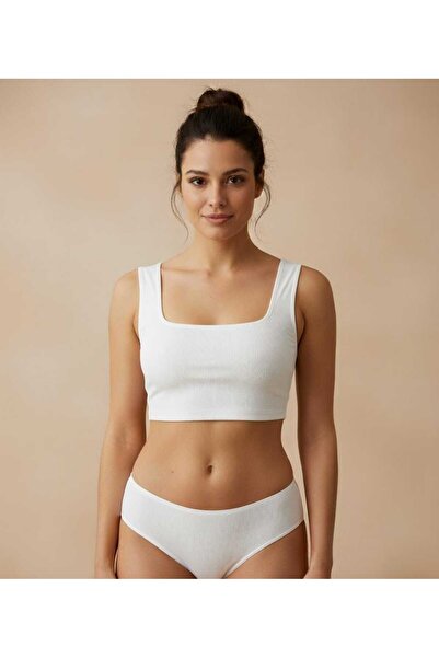 lucien vela Sutien crop top alb cu decolteu pătrat, pentru plajă/uz zilnic, t...