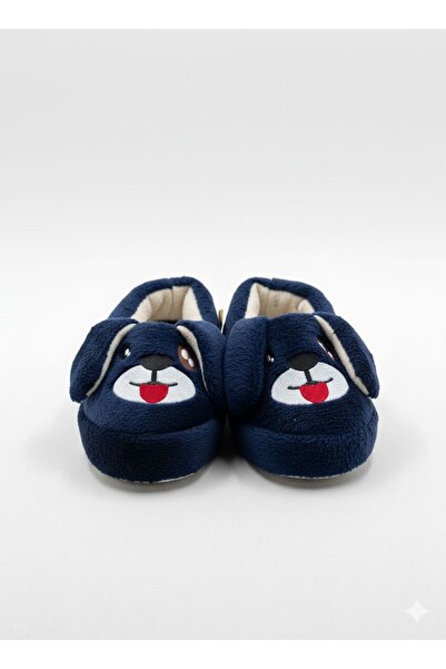 Sarler Sevimli Köpek Tasarımlı Lacivert Çocuk Panduf Kaymaz Sert Tabanlı Ev A...