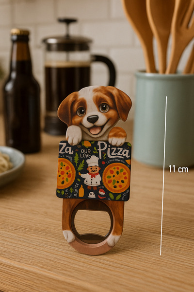 Righton فتاحة زجاجات مغناطيسية على شكل كلب 11 سم - فتاحة زجاجات بتصميم البيتزا