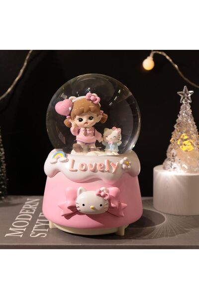 Livava Sevimli Çocuk Büyük Boy Kar Küresi Işıklı, Müzikli, Püskürtmeli, Pembe...