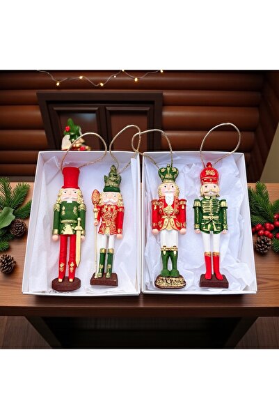 NUNU EVENT Hand-Painted Stone Powder Nutcracker Tree Ornament – Set of 4 (Box...