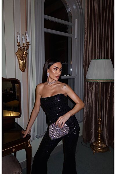 Julidress Strapless Neckline Crop Blouse and Pants Bottom Top Premium Sequin Suit