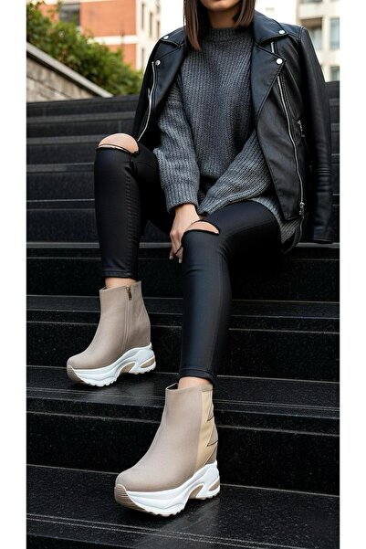 Modanizm Fivrel Krem Dolgu Topuklu Spor Bot