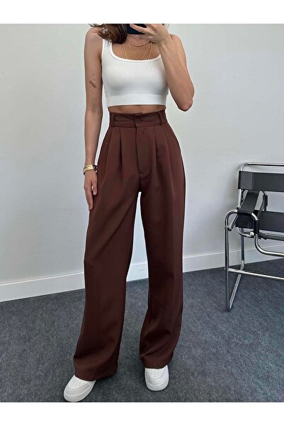 Bak'ap High Waist Pleated Plaszo Fabric Trousers